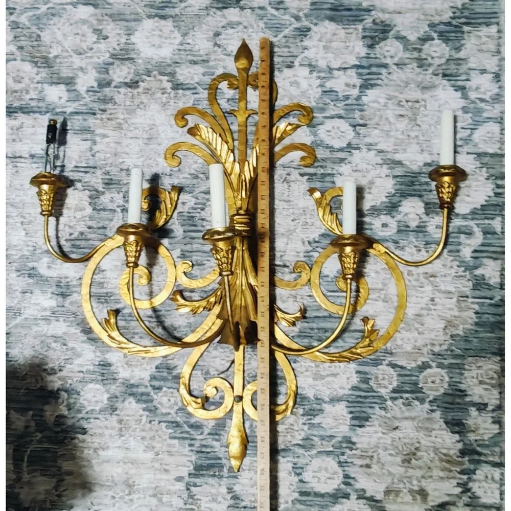 Vintage mid Century‎ Italian Gold Gilt Large Wall Sconces